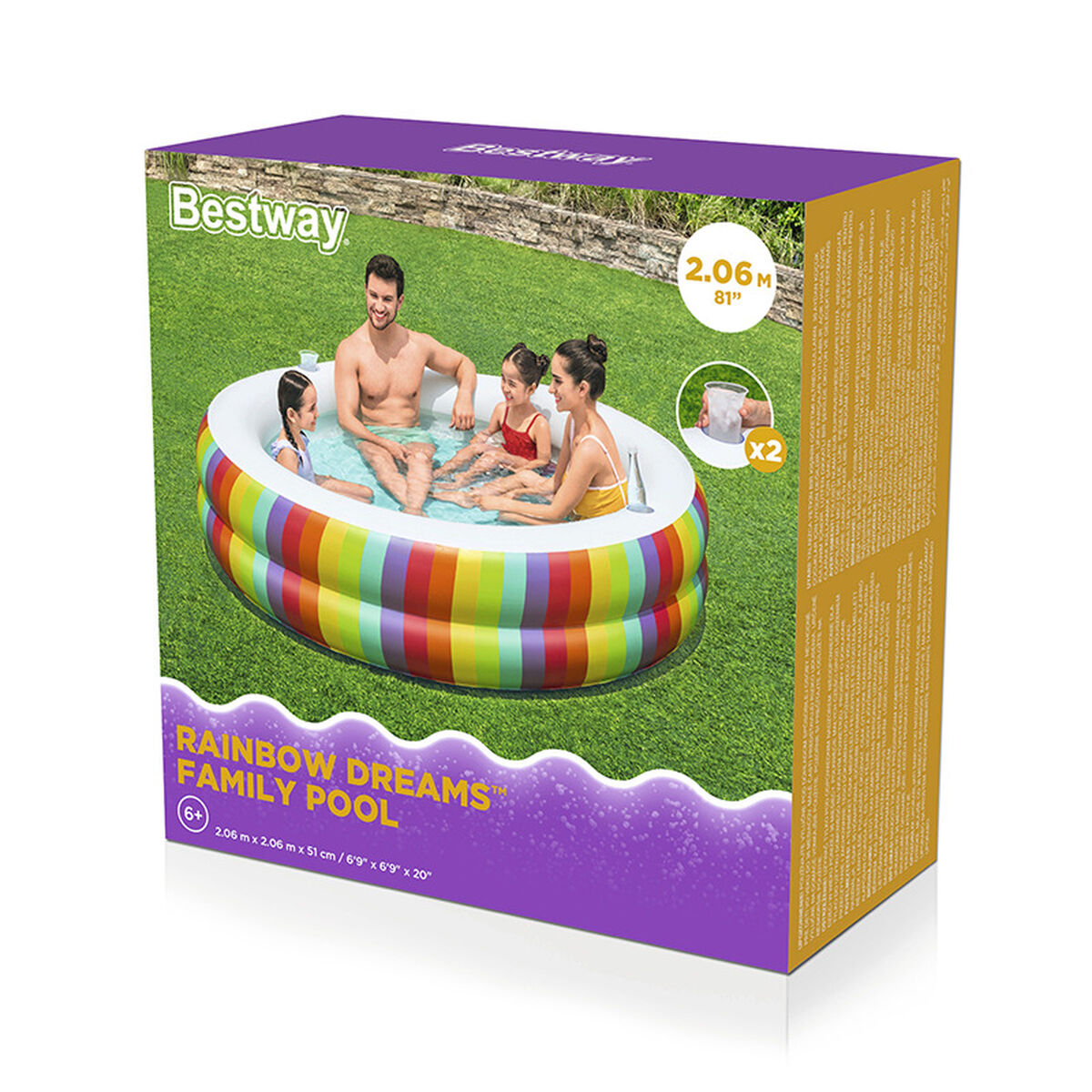 Bestway Täispuhutav Lastebassein Bestway Vikerkaar 206 X 206 X 51 Cm