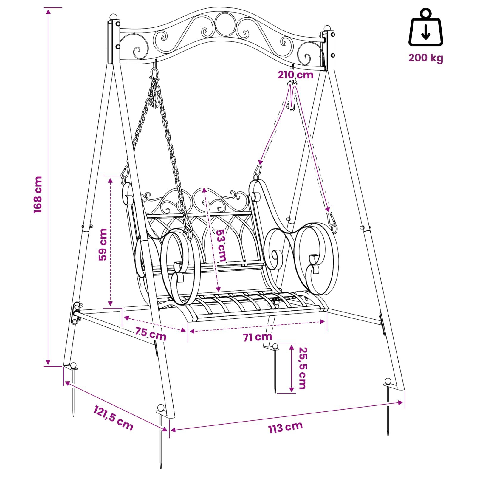 Kiikpink Teras 113 X 121,5 X 168 Cm Antikvalge
