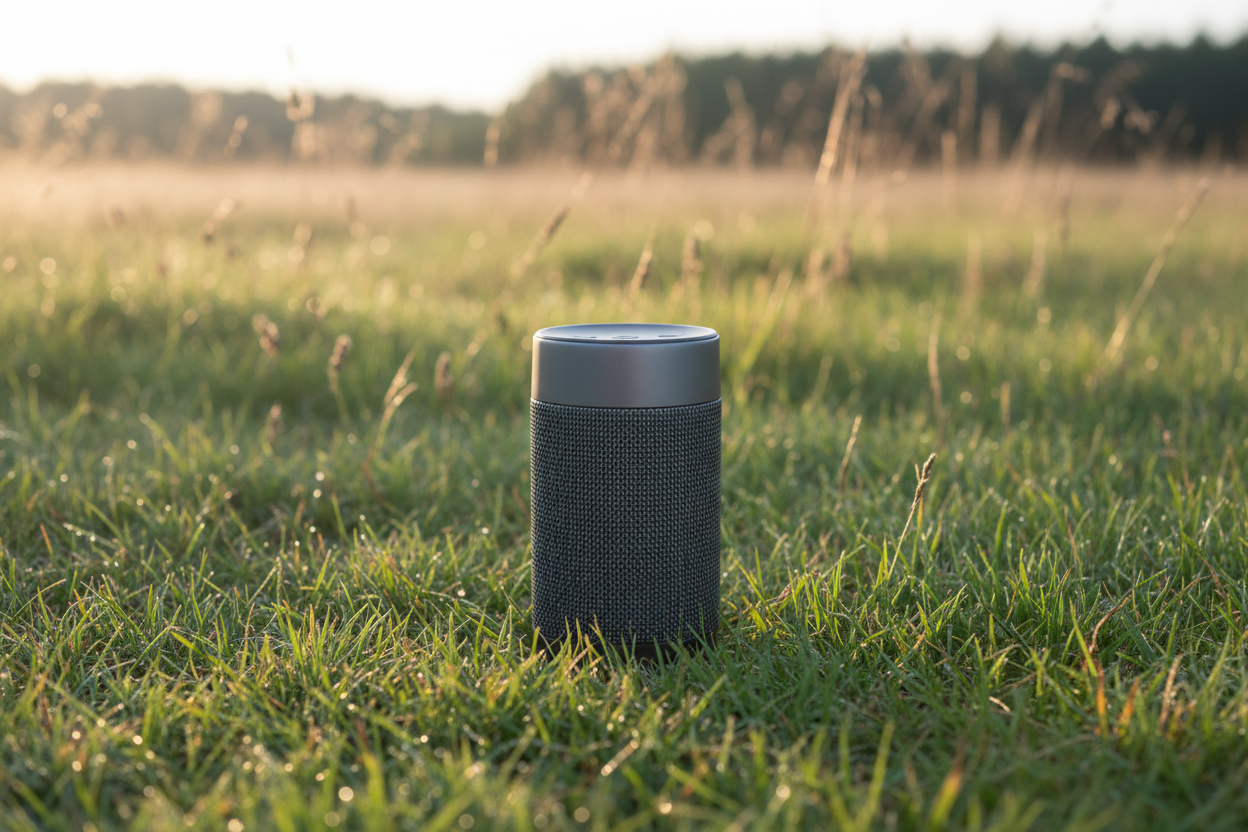 Portable speaker on a field